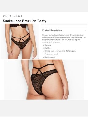 Victoria's secret very sexy snake lace strappy Brazilian panty BLACK MEDIUM